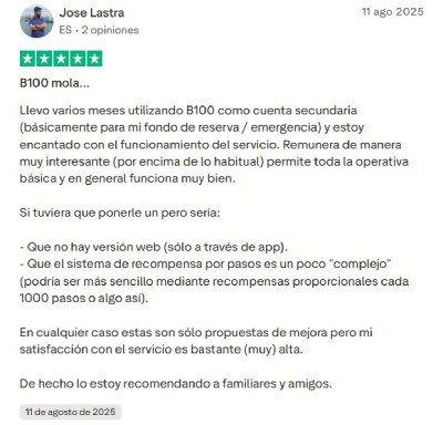 Cuenta remunerada B100 opiniones