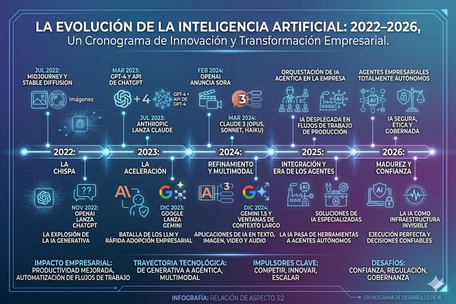 Línea de tiempo evolución inteligencia artificial 2022 a 2026